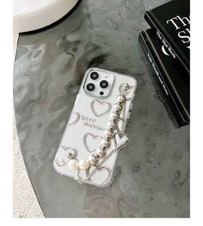 Faux Bead Chain Heart Print Phone Case