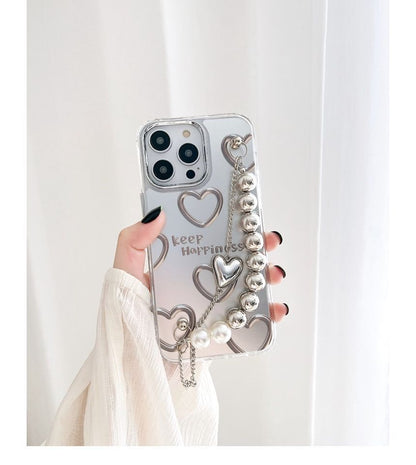 Faux Bead Chain Heart Print Phone Case