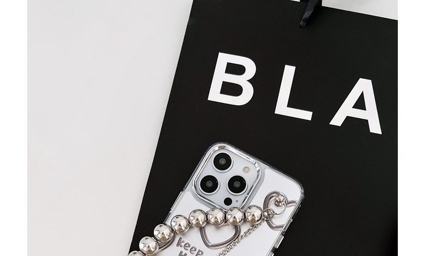Faux Bead Chain Heart Print Phone Case