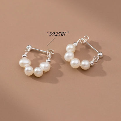 Faux Pearl Beaded Hoop Earring