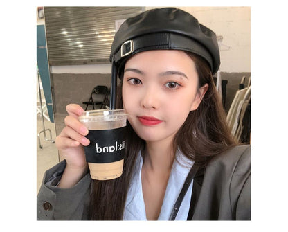 Buckled Faux Leather Beret
