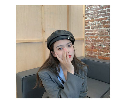 Buckled Faux Leather Beret
