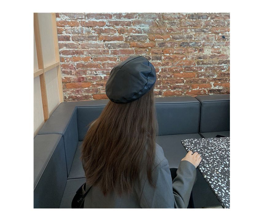 Buckled Faux Leather Beret