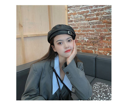 Buckled Faux Leather Beret