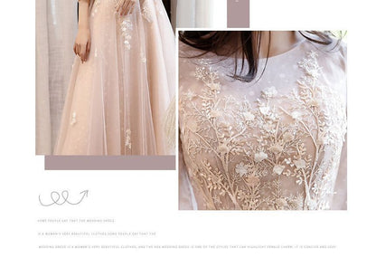 Crew Gown Neck A-Line Evening Long-Sleeve Mesh