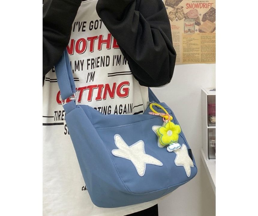 Star Applique Color Block Light Nylon Zipper Crossbody Bag