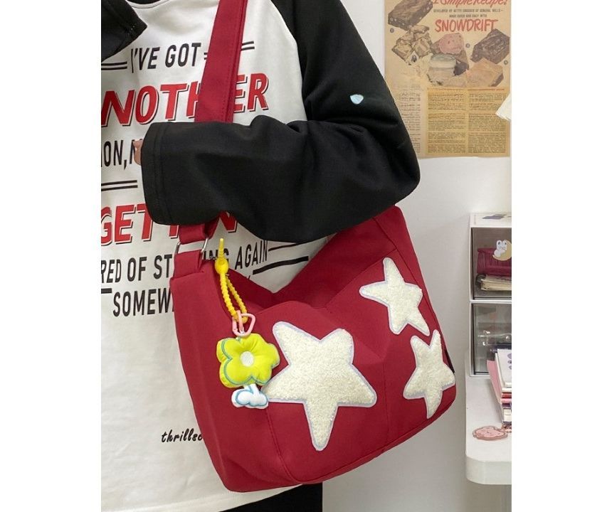 Star Applique Color Block Light Nylon Zipper Crossbody Bag