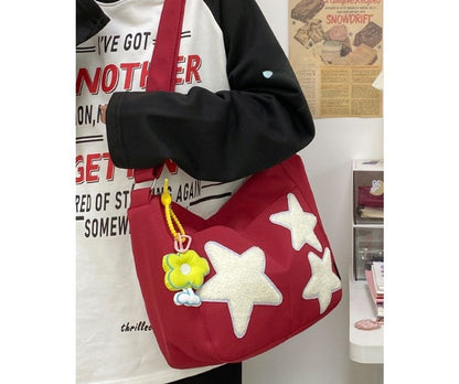 Star Applique Color Block Light Nylon Zipper Crossbody Bag