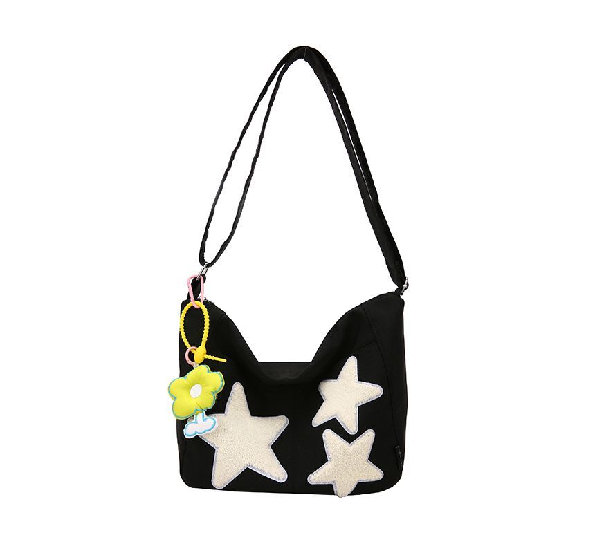 Star Applique Color Block Light Nylon Zipper Crossbody Bag