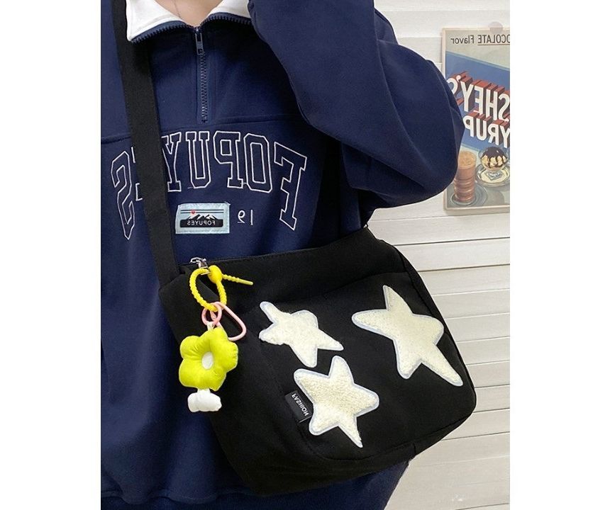 Star Applique Color Block Light Nylon Zipper Crossbody Bag