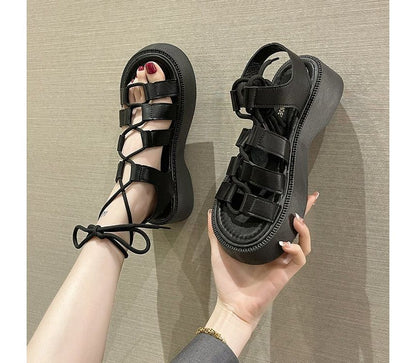 Gladiator Platform Lace-Up Sandals