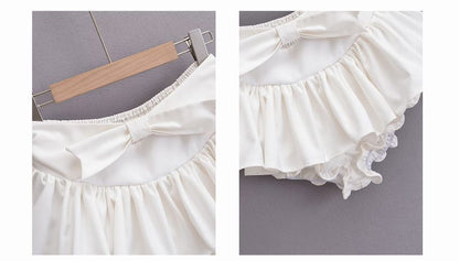 Mid Waist Plain bow Mini A-Line Skirt