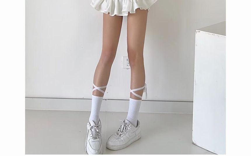 Plain Waist A-Line Mid Skirt Mini bow