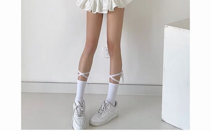 Plain Waist A-Line Mid Skirt Mini bow