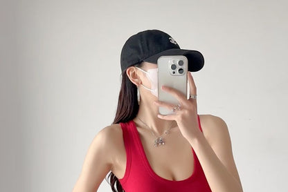 Sleeveless Plain Top Bodysuit Neck Scoop