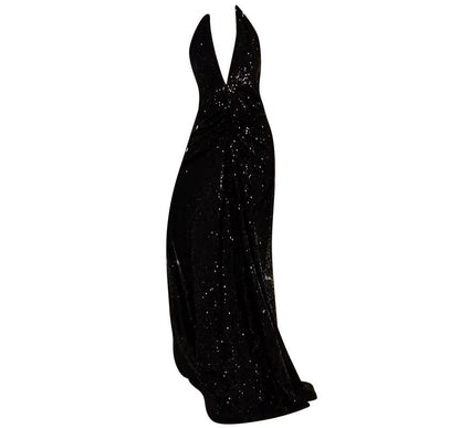 Halter Neck Sequin Open Back Mermaid Evening Gown