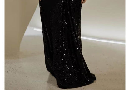 Halter Neck Sequin Open Back Mermaid Evening Gown