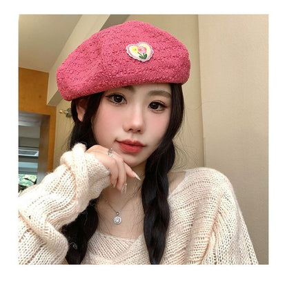 Flower Heart Applique Beret