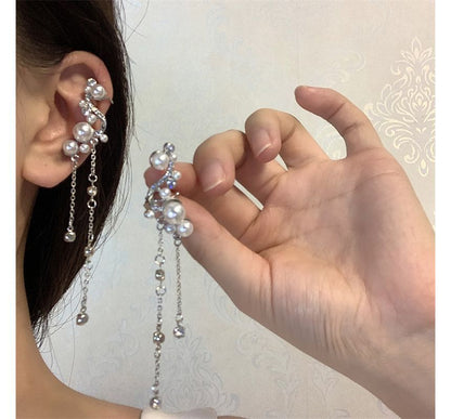 Rhinestone Cuff Fringe Ear Faux Pearl