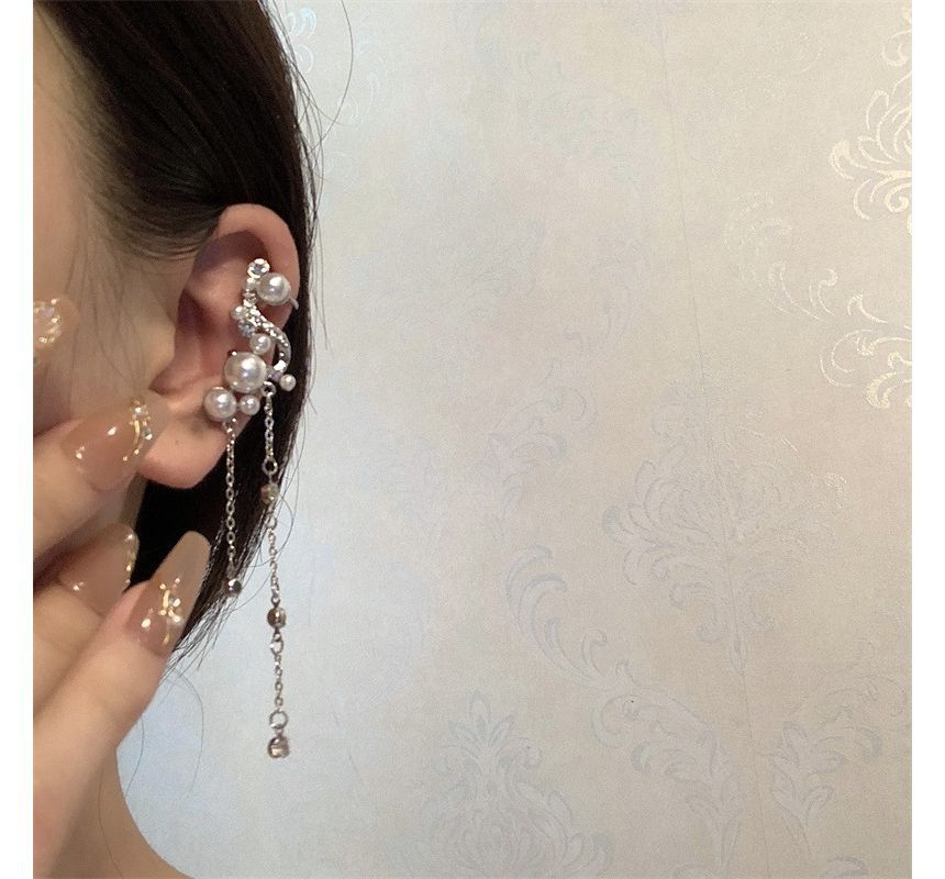 Rhinestone Cuff Fringe Ear Faux Pearl