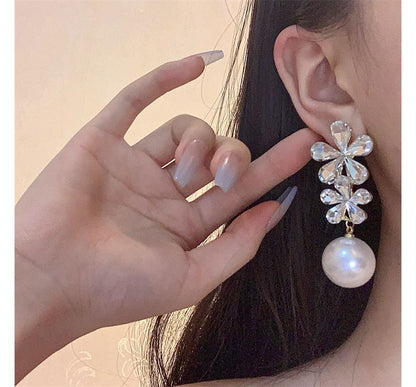 Drop Earring Faux Rhinestone Pearl Flower