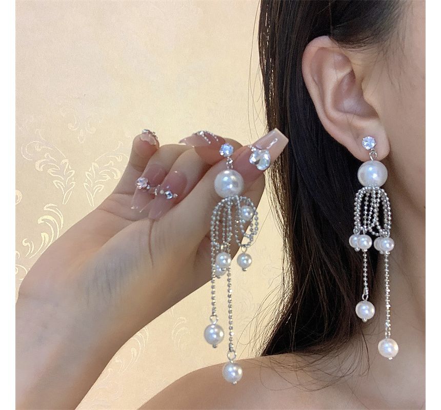 Earring Pearl Fringe Drop Faux
