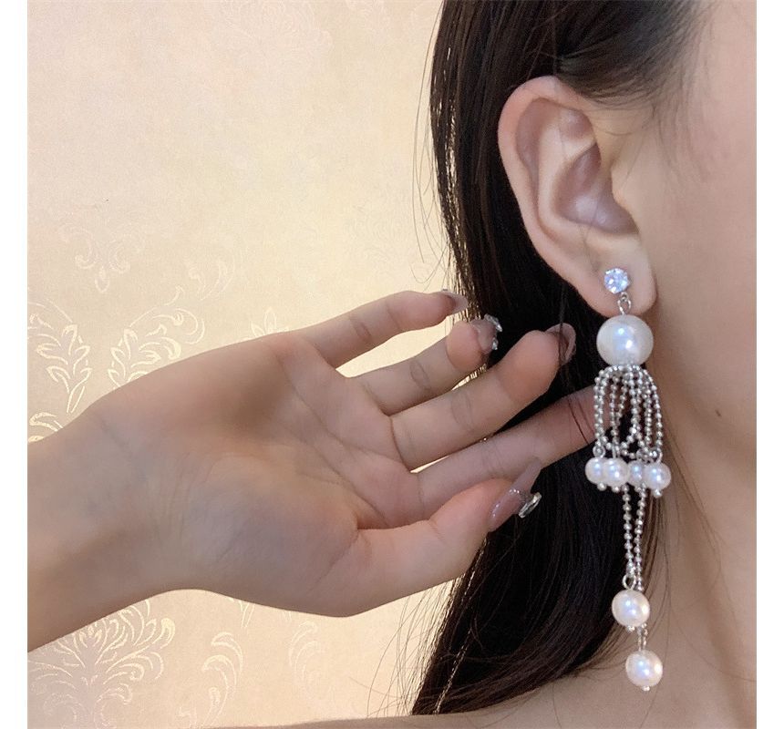 Earring Pearl Fringe Drop Faux