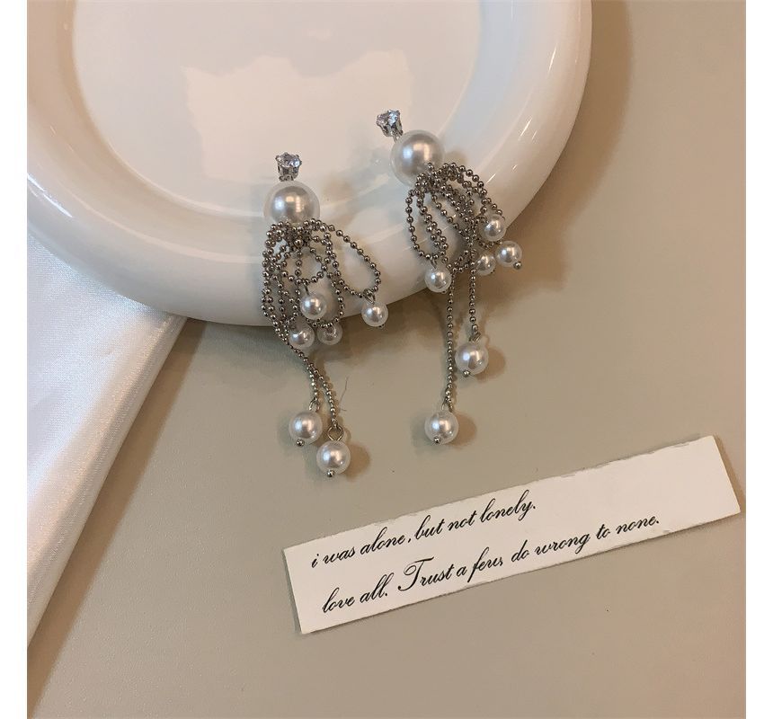 Earring Pearl Fringe Drop Faux