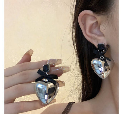 Heart Bow Rhinestone Drop Earring