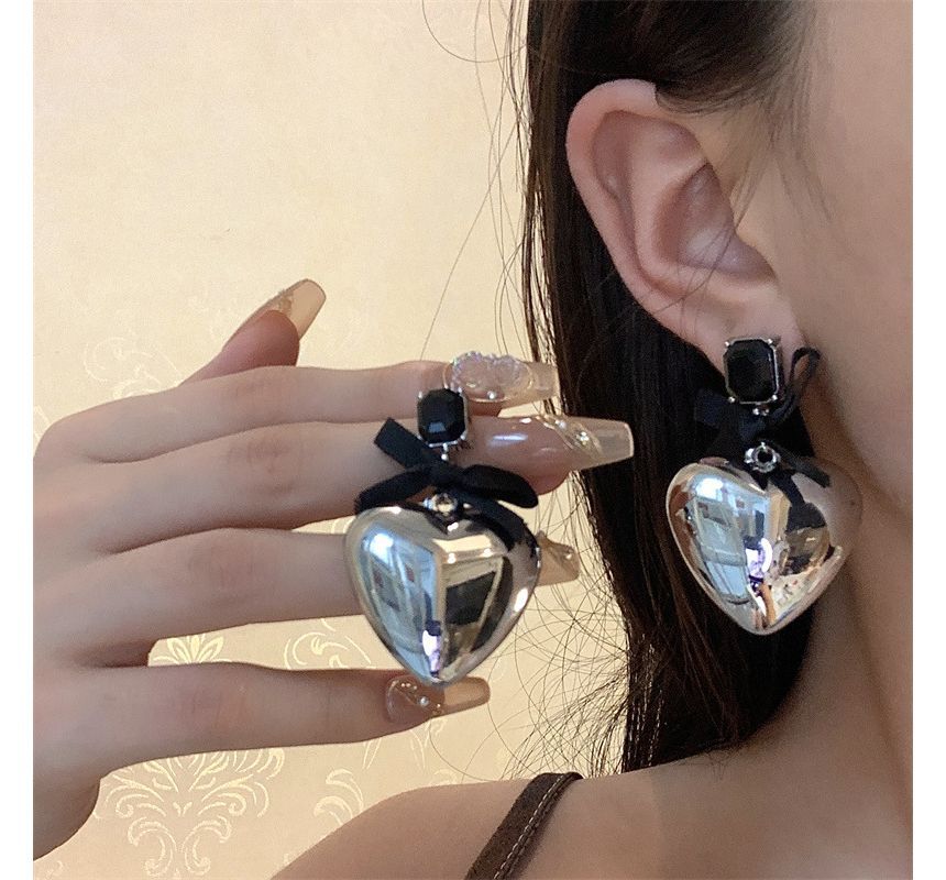 Heart Bow Rhinestone Drop Earring