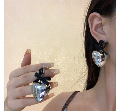Heart Bow Rhinestone Drop Earring