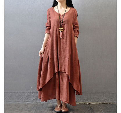 V-Neck Long Sleeve Asymmetrical A-Line Maxi