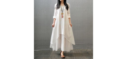 V-Neck Long Sleeve Asymmetrical A-Line Maxi