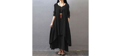 V-Neck Long Sleeve Asymmetrical A-Line Maxi