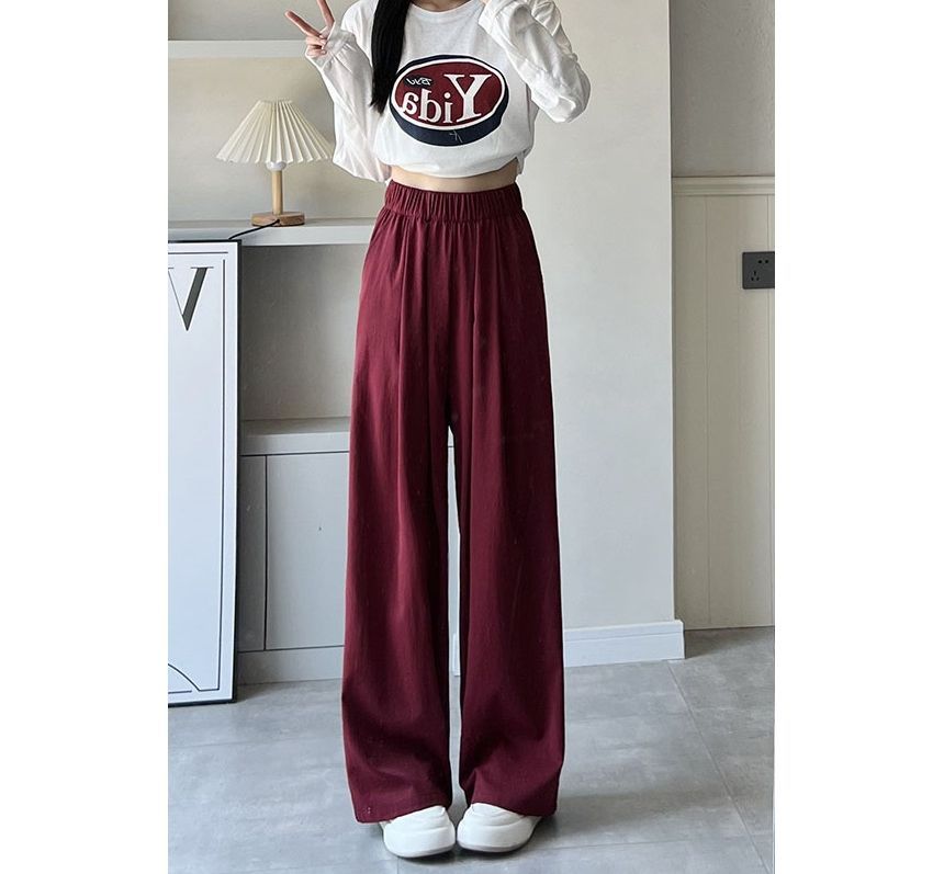 High Rise Plain Pocketed Wide Leg Sweatpants