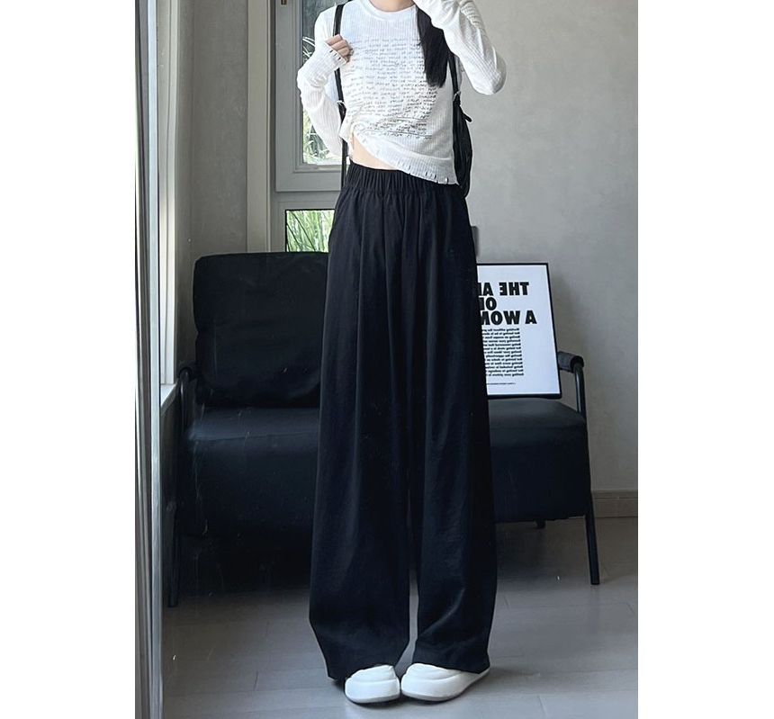 High Rise Plain Pocketed Wide Leg Sweatpants