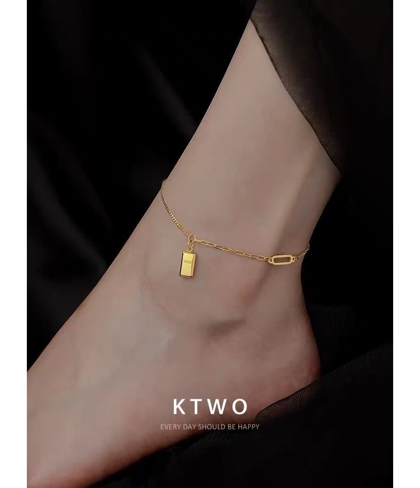 Gold Brick Pendant Anklet