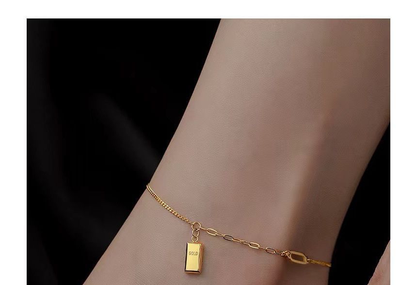 Gold Brick Pendant Anklet