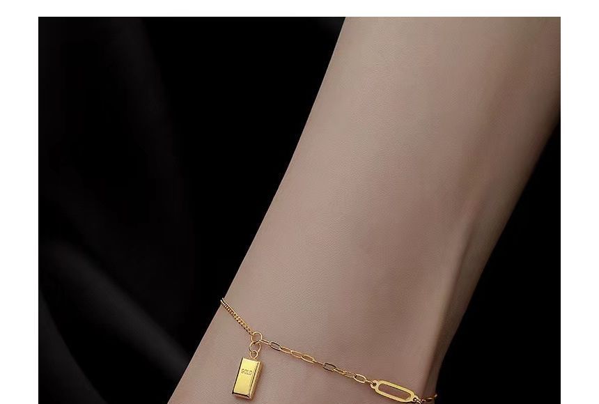 Gold Brick Pendant Anklet