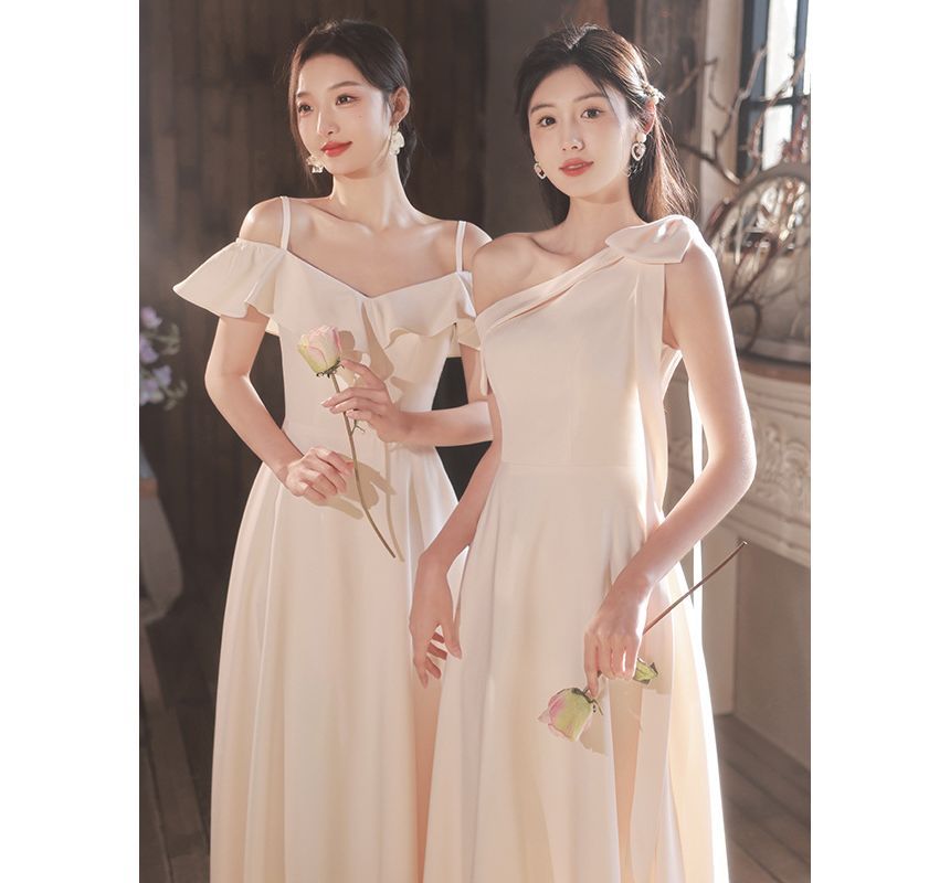 Ruffle Gown A-Line Plain Evening