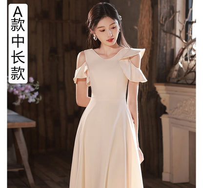 Ruffle Gown A-Line Plain Evening