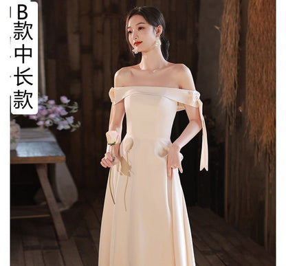 Ruffle Gown A-Line Plain Evening