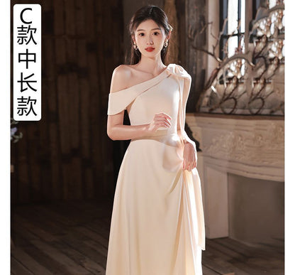 Ruffle Gown A-Line Plain Evening
