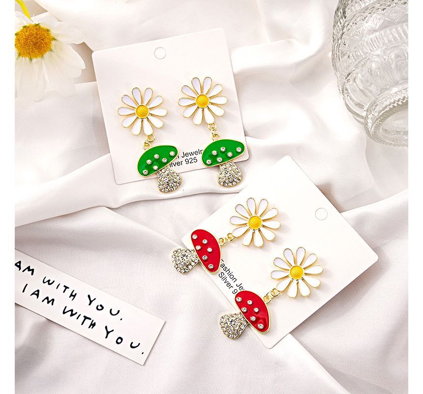 Mushroom Rhinestone Drop Earring