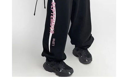 High Rise Lettering Print Straight-Fit Sweat Pants