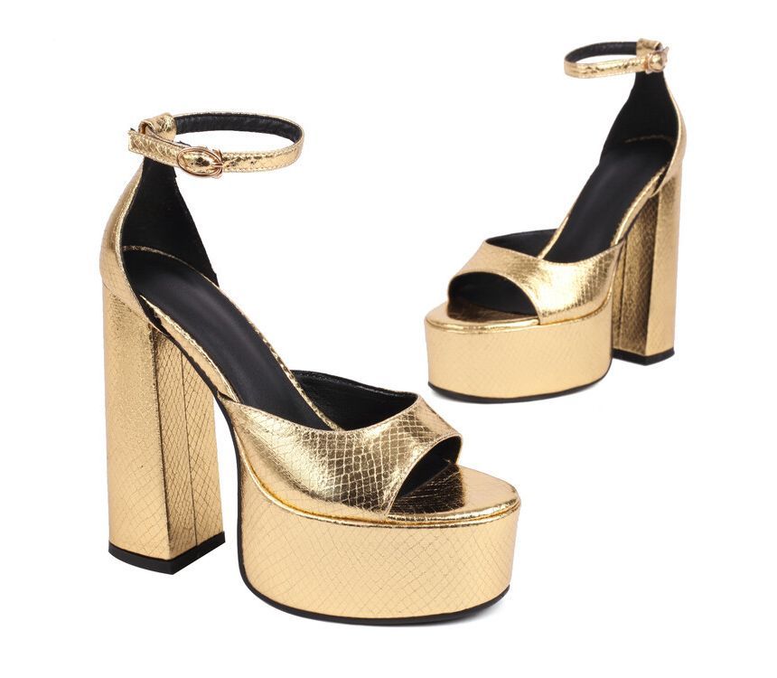 Ankle Strap Plain Platform Chunky Heel Sandals