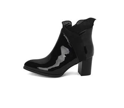 Ruffle Trim Chunky Heel Ankle Boots