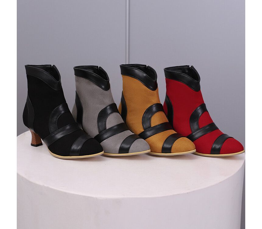 Two Tone High Heel Short Boots