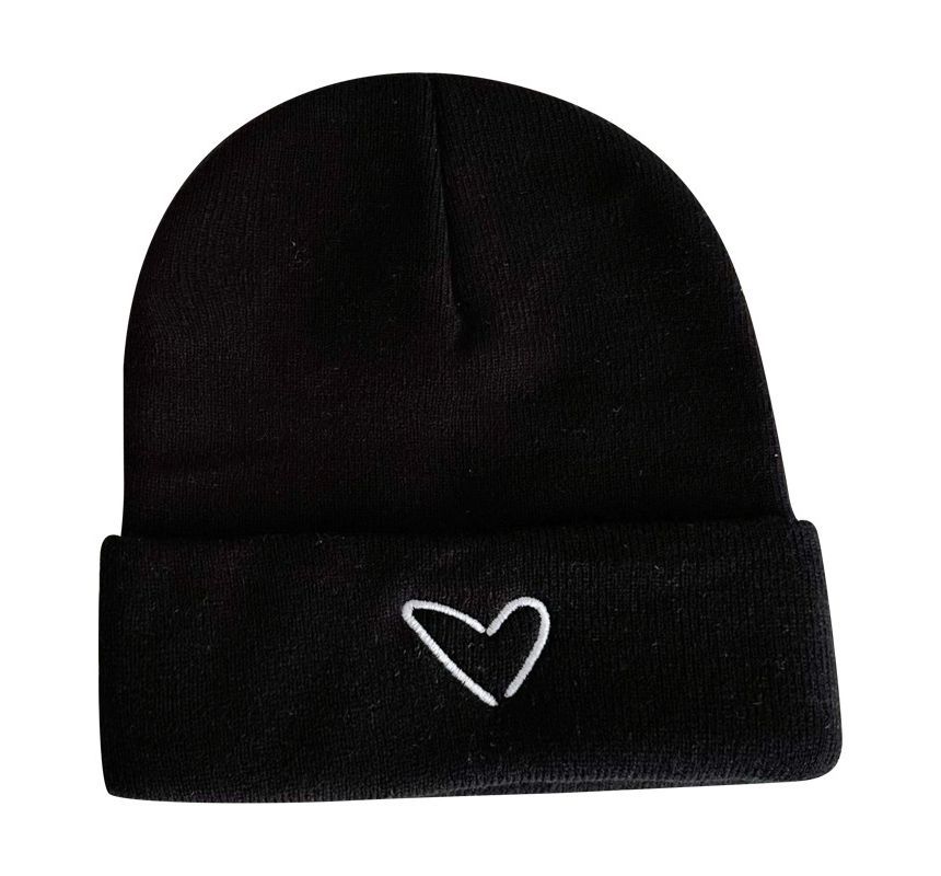 Heart Embroidered Knit Beanie