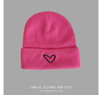 Heart Embroidered Knit Beanie